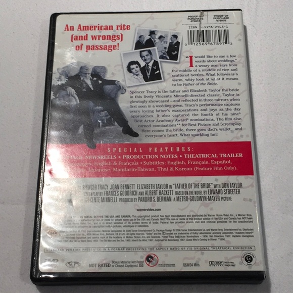 Father of the Bride DVD Spencer Tracy Elizabeth Taylor - Picture 2 of 5